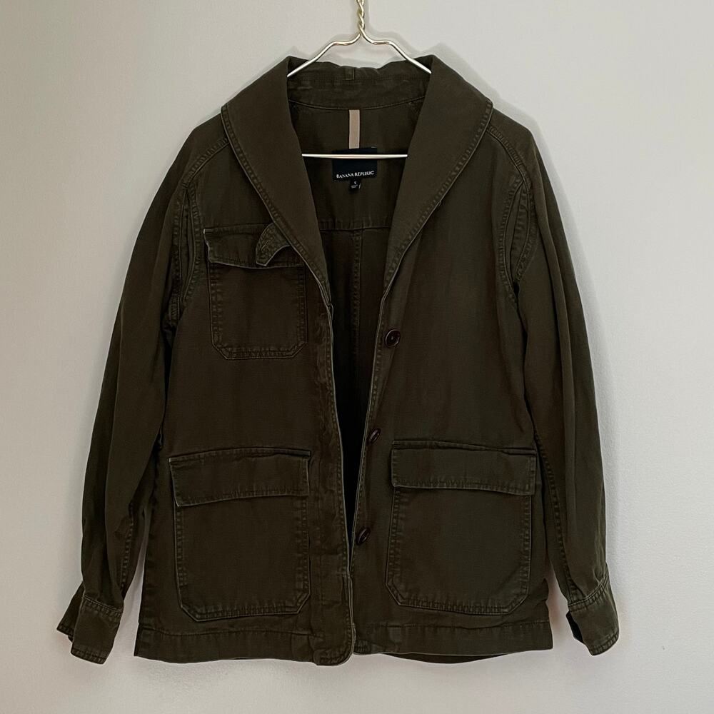 Banana Republic Essential Cargo Jacket Camo Green Women's S NO BELT Safari Army - Picture 2 of 13